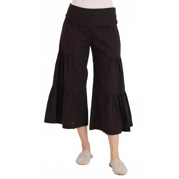 WEARABLES Pants - NEW WEARABLES linen side tier wide leg palazzo pants in black